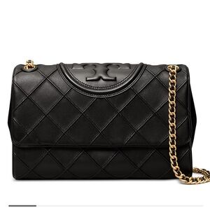 New Tory Burch Elegant Black Leather Fleming Soft Convertible Shoulder Bag